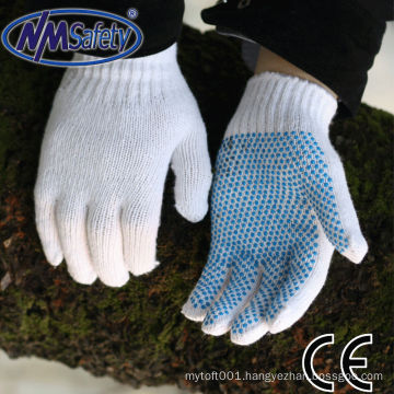 NMSAFETY cotton glove palm pvc dots PVC dotted one side or 2 sides pvc dots 700g/dozen